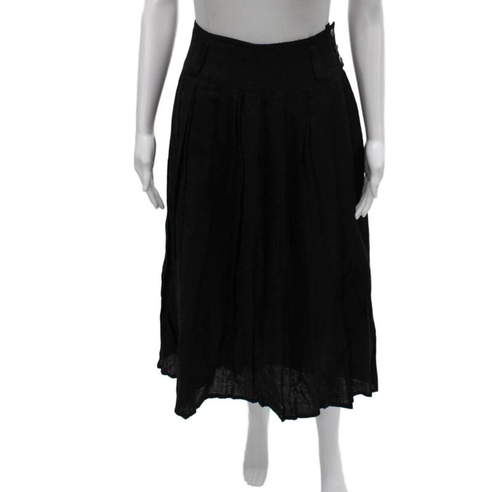 Geiger Women Pleated Wool Skirt Black Long Button Size 38